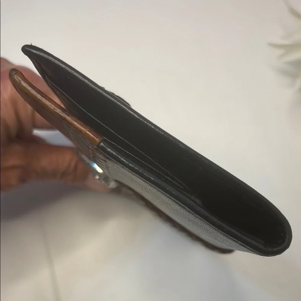 Brighton Vintage Black and Brown Wallet with Silver Heart Accent EUC